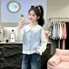 Conjunto Dopamina Estilo Coreano Primavera/Otoño Nueva Moda Chaleco Camisa Capas Casuales Jeans Sueltos Conjunto de Tres Piezas