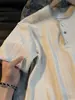 Camiseta de verano para hombre, color albaricoque, cosida a mano, con cuello Henry, manga corta, estampado de espigas, peso pesado, estilo casual, tipo polo