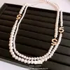 Collar de Capas con Perlas de Vidrio Perlas y Cuentas Estilo Retro Francés Cadena Larga para Suéter Estilo Palacio Joyería de Nicho Moderna y Elegante