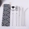 Acero Inoxidable 304 Vajilla Perla Oriental Delgada Portátil Traje Hogareño Estilo Occidental Cuchillo y Tenedor para Bistec Cuchara de Postre