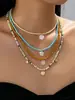 Conjunto de Colares Europeus e Americanos Transfronteiriços Vintage com Contas, Corrente de Clavícula Estilo Étnico, Joias em Camadas para Mulheres, Estilo Floresta Tendência