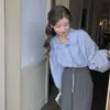 Camisa Nova Estilo Primavera e Outono com Gravata Borboleta Francesa para Mulheres, Camisa Interna Chique com Cadarço, Top Azul de Camadas de Alta Qualidade