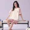 [Algodão Puro] Pijama Feminino Novo Verão 2026 Manga Curta Gola Redonda Shorts Pulôver Roupa de Casa Conjunto de Duas Peças