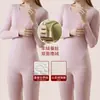 Ropa interior térmica de terciopelo para mujer, top básico sin costuras, traje de pantalones largos de seda espesada con forro polar para otoño e invierno