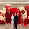 2026 Nova Decoração de Banquete de Noivado Estilo Chinês Celebridade da Internet Placa de KT Cena de Noivado Decorações de Mesa Suprimentos de Alta Qualidade Pacote Completo
