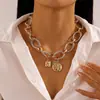 Colar Redondo Geométrico Transfronteiriço Europeu e Americano, Novo Modelo de Comércio Exterior, Gargantilha Retro de Luxo Leve de Nicho, Joias Personalizadas Estilo Hip-Hop para Mulheres