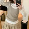 Nuevas llegadas de principios de otoño desde Dongdaemun, Corea del Sur: Conjunto retro simple de dos piezas estilo coreano que consta de un suéter de punto y una camisola