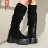Super que realzan la altura~ Botas largas con plataforma gruesa para mujeres bajitas, nuevo estilo otoño 2026, botas largas estilo western con borlas plisadas superpuestas