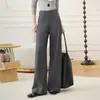 Calça de Alfaiataria Feminina 2026 Outono Novo Estilo Cinza Cintura Alta Emagrecedora Elegante Reta Solta Perna Larga