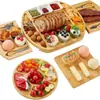 Tabla de Queso de Bambú con Doble Cajón, Plato para Queso, Mantequilla y Frutas, Plato Creativo Multifuncional para Comer, Tabla para Filetes, Tabla de Cortar Pan Estilo Occidental
