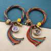 Pulseira Tecida à Mão Estilo Étnico Xizang Zakiram Verde Mãe Thangka Huang Caishen Cordão de Mão Pulseira Feminina Vintage