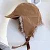 Sombrero Aviador de Gamuza Ca4 Japonés para Mujer, Grueso y Cálido para Otoño e Invierno, Sombrero Lei Feng con Bordes de Felpa, Protección para los Oídos, Sombrero de Equitación Moderno