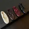 Sapatilhas de pele de carneiro de camada superior para mulheres, novo modelo de outono, couro genuíno bico redondo estilo coreano com laço, sapatos baixos de cor sólida sem cadarço