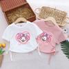 2025 Nueva Camiseta de Verano de Manga Corta para Niños Moda Coreana de Moda Top con Cordón para Niña Algodón de Verano de Cuello Redondo para Niña
