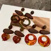 Brincos de Resina Madeira Agulha de Prata Gota d'Água Estilo Maillard Brincos de Luxo Leve Retrô Brincos de Alta Qualidade Atacado Feminino