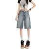 Naranja Infantil # Verano Nuevo Retro Shorts de Mezclilla de Pierna Ancha para Mujer, Sueltos, Adelgazantes, Realzantes de la Altura, Pantalones de Pierna Recta Versátiles de Moda