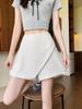 Calças Saia de Design Irregular Cintura Alta Emagrecedora para Mulheres Primavera e Verão Novo Emagrecedora Cobre Barriga Estilo Faculdade Conjunto Shorts
