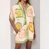 2026 Novo Verão Roupas Femininas Comércio Exterior Transfronteiriço Moda Europeia e Americana Retro Blocos de Cor Estampado Cordão Botão Conjunto 661