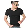 Marca de Moda Vibe High Street Camiseta de Manga Curta Verão Cor Sólida Camiseta Básica Ajustada Slim Manga Meia-manga Apertada Gola Redonda Camiseta