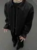 Jaqueta de Couro Interna Estilo Coreano Preto Vermelho Outono e Primavera Masculina Cleanfit Lapela Couro PU Jaqueta Curta Masculina Bonita e Moderna