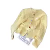 Cardigan de Punto con Cuello Redondo Estilo Dulce Chaqueta Corta para Mujer Botón de Corazón Trenzado Nuevo Otoño e Invierno Lazo Suave Top Ceroso
