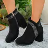 2026 Nuevas Botas de Moda con Lentejuelas Talla Grande Tacón Medio para Otoño, Estilo Europeo y Americano de Gamuza Transfronterizo Botines Elegantes de Tacón Grueso para Mujer wish