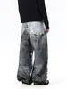 Jeans de estilo callejero americano con efecto desgastado, estampado digital 3D, estilo dos piezas falsas, para hombre y mujer, pantalones holgados de pierna ancha estilo callejero
