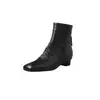 Botas de Cuero Plegado Estilo Coreano para el Trabajo Adelgazantes 2026 Otoño/Invierno Tacón Bajo Grueso Punta Cuadrada Versátil Cremallera Trasera Botines de Piel Genuina para Mujer