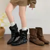 Botas de cowboy occidentales para mujer, nueva colección de otoño 2026, estilo retro con hebilla de cinturón de cuero marrón, tacón grueso y botines plisados y fruncidos en el tobillo
