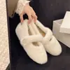 Nuevos zapatos Mary Jane peludos 2026 con forro de felpa para mujer, zapatos de algodón para otoño e invierno, zapatos planos cálidos para uso exterior, diseño elegante