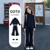 Conjunto de menina estilo coreano, nova coleção de outono, moda coreana para crianças, jaqueta curta, roupa esportiva estilosa e da moda para meninas