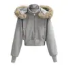 Chaqueta Retro de Terciopelo con Cuello de Piel Desmontable Otoño e Invierno Nueva Moda Versátil Holgada Ceñida a la Cintura Casual Top
