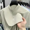 Camiseta Masculina Popular de Verão Novo Estilo Gola Alta Manga Curta Cor Sólida Simples e Fashionável para Meia-Idade Respirável Absorvente de Suor Solta Fina