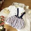 [Listo para entrega] Traje para niña 2024 Verano Nuevo Traje para niños Camisa dulce para bebé niña Falda de tirantes Conjunto de dos piezas