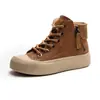 Zapatos de caña alta para mujer, Tenis planos retro de piel genuina, Nuevo estilo de otoño, Botines cálidos forrados de felpa, Zapatos para mujer de talla grande 40-43