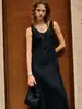 Estilo Old Money Vestido-Colete de Linho Puro com Decote U Cortado em Viés Vestido de Verão Feminino Sem Mangas Sexy Francês Cauda de Peixe Longo