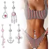 Ancla de Acero Inoxidable Caballo Marino Forma de Corazón Piercing de Ombligo Anillo Azul para Ombligo Joyería para Body Piercing Transfronterizo