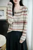Nuevo Cárdigan de Punto Jacquard Bloque de Color Fair Isle Otoño/Invierno para Mujer, Cuello Redondo, Corte Holgado, Suéter Versátil, Prenda Exterior Superior para Mujer