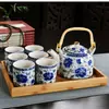 Juego de Té para el Hogar de Porcelana Azul y Blanca Retro con Filtro Tetera Cerámica Tazas de Té Olla con Asa Juego de Té
