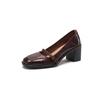 [En Stock] Zapatos Pequeños de Cuero con Tacón Silencioso para Mujer Marrón Retro Tacones Altos Nuevos 2024 Estilo para Ir al Trabajo Zapatos de Tacón Grueso