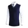 Chaleco de Lana de Color Sólido para Hombre, Chaleco Tejido de Punto con Cuello en V para Otoño e Invierno, 100% Lana Australiana, Espesor de 335g, para Personas de Mediana Edad y Mayores