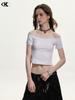Top de Tubo Básico Sencillo Sexy con Aspecto Adelgazante Antiarrugas de 11Kn de Manga Corta con Hombro Derecho Descubierto Camiseta de Un Hombro para Mujer