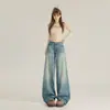 Jeans Feminino Lavagem Vintage Cintura Alta 2025 Novo Calça de Perna Larga Solta Slim Moda Versátil Reta