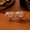 Pendientes de Corazón Completamente Incrustados de Diamantes, Moda de Lujo Ligero Chapados en Oro, Femeninos y Versátiles, Exquisitos Pendientes de Corazón de Melocotón, Pendientes de Lujo Ligero, Gama Alta