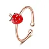 Anillo Abierto de Fresa para Niña Fresca y Vigilante Anillo Articulado Dulce Mori Anillo de Cola Simple para Estudiante de Arte