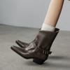 ¡En stock! Nuevas Botas Vaqueras Occidentales de Media Pantorrilla Decoradas con Cinturón para Mujer 2025 Foto de Viaje Sichuan West Botas Sexy de Tacón Medio