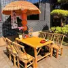 Conjunto de mesa e cadeiras de bambu vintage, mesa de chá com lareira para preparo de chá, conjunto completo de mesa e cadeiras de bambu para pátio, pousada estilo retrô, casa de chá, restaurante