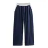 Roupas femininas de comércio exterior estilo europeu e americano, popular conjunto transfronteiriço de moletom casual esportivo de manga longa com retalhos de jeans + calça jogger de cintura alta