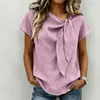 2025 Nueva Ropa de Mujer Europea y Americana de Comercio Exterior Transfronterizo Bestseller de Amazon Camiseta Casual de Manga Corta con Cuello en V y Lazo Top para Mujer