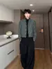 Blazer Tweed Estilo Chanel Masculino, Jaqueta Silhueta Outono com Ombreira Americana, Top Curto de Terno Pied-de-Poule